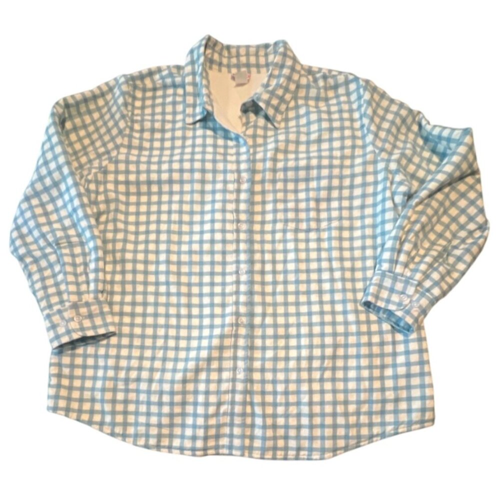 Vintage American‎ Sweetheart Blue White gingham Shacket XL Cottage Grandma 90s